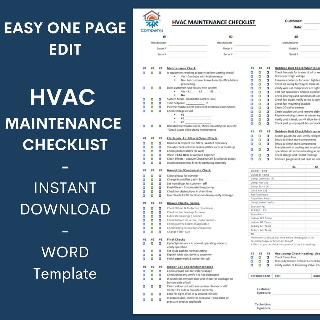 Tune up checklist hvac full camera unit saved packs multi form different Tune up checklist hvac full camera unit saved packs multi form different